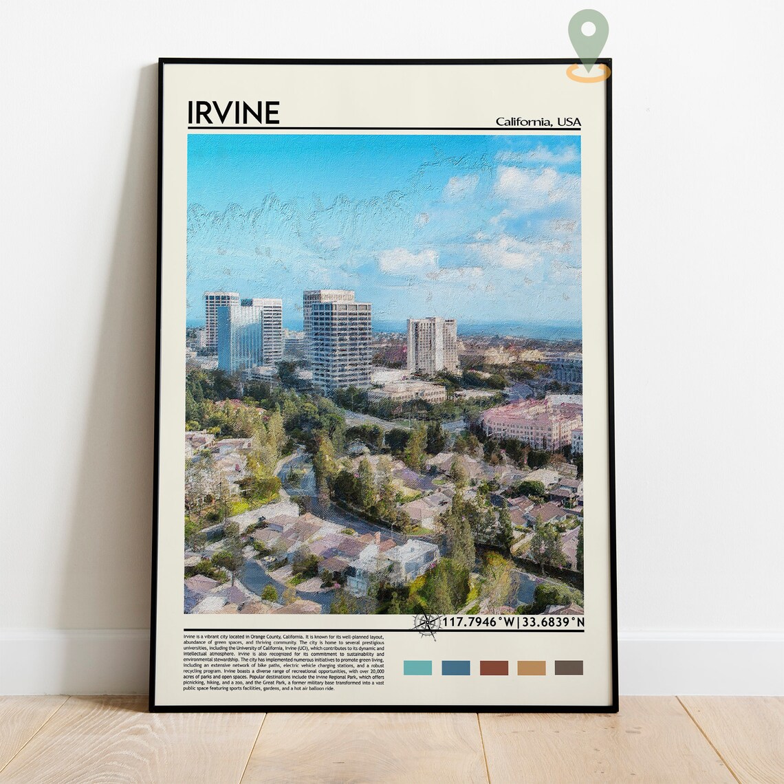 Irvine California USA City Skyline Orange County Urban Travel Poster - Image 2
