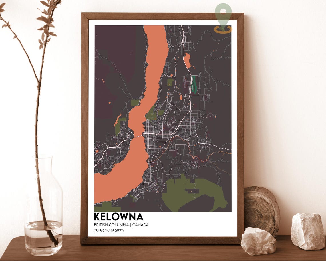 Kelowna British Columbia Cream Lakeside Minimalist City Map Poster - Image 2