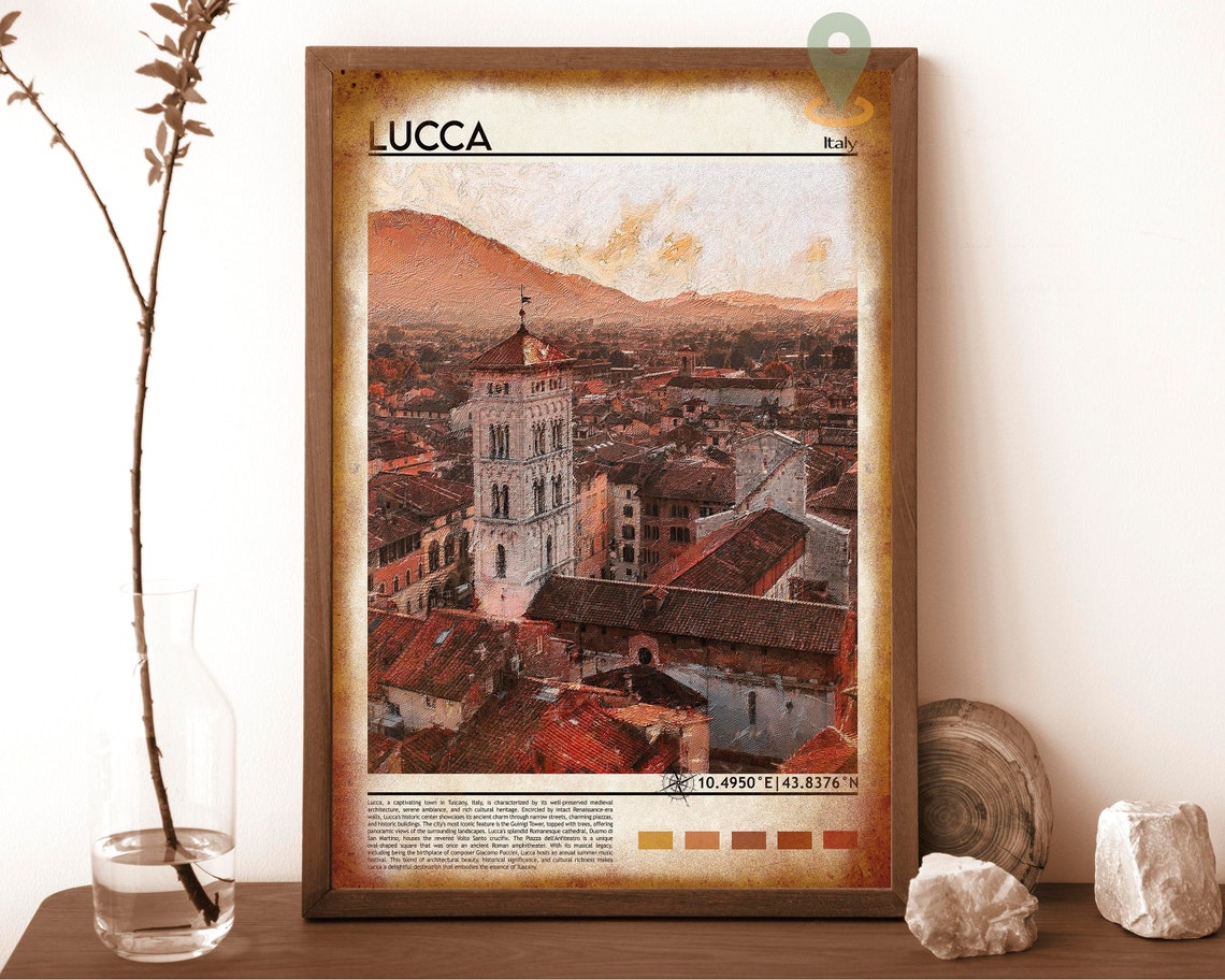 Lucca Italy Medieval Tower Red Rooftops Tuscan Sunset Travel Poster - Image 6