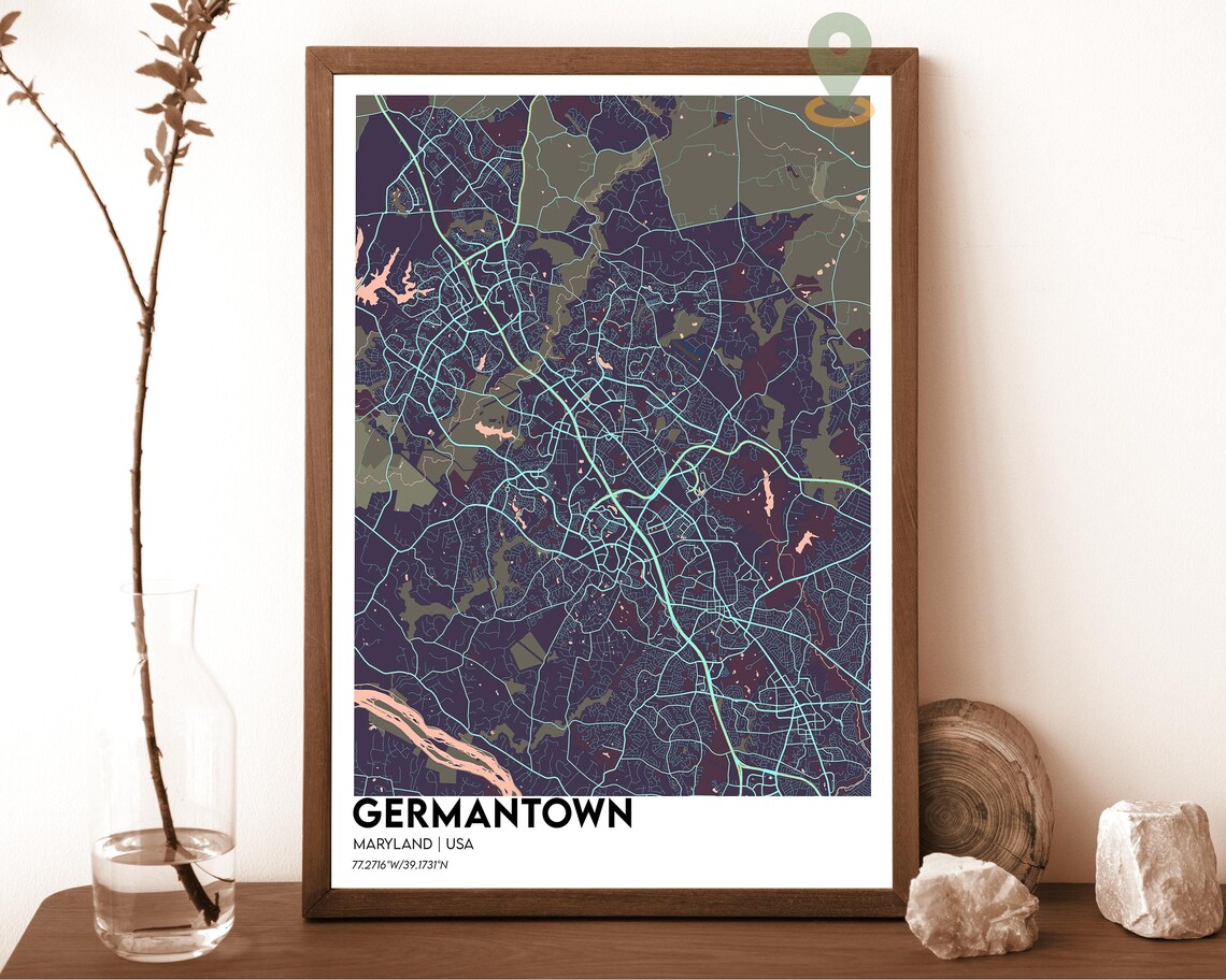 Germantown Maryland Cream Maroon Stylish City Map Home Decor Poster - Image 3