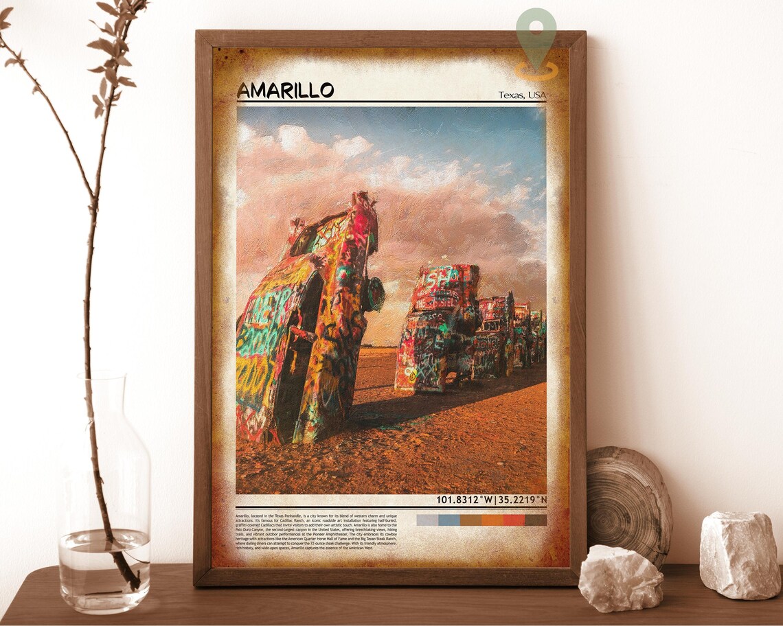 Amarillo Texas Cadillac Ranch Graffiti Cars Vintage Travel Poster - Image 6