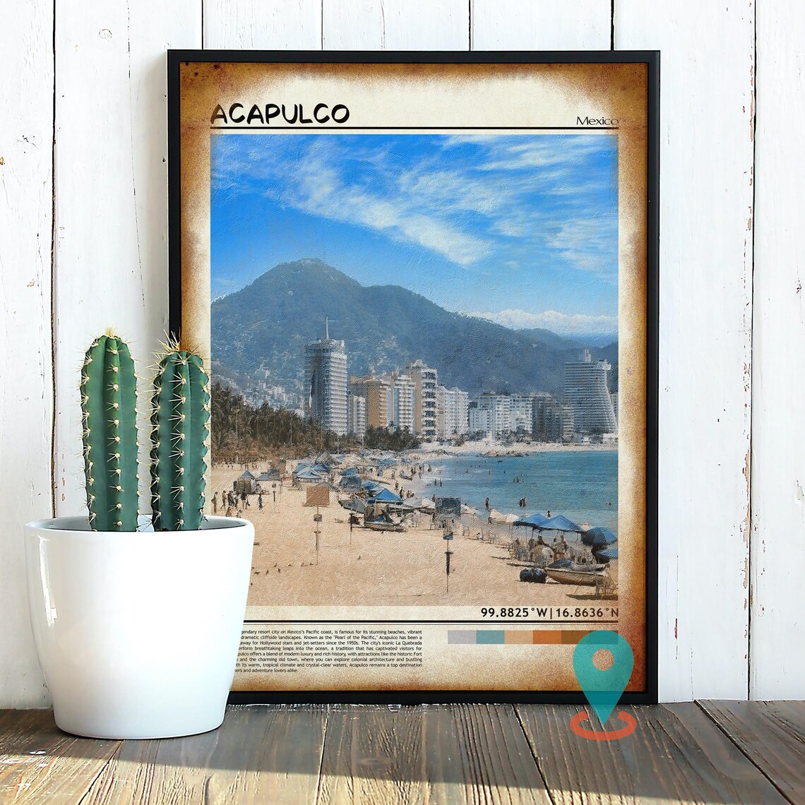 Acapulco Mexico Beach City Skyline Bay Oil Painting Travel Poster - Image 2