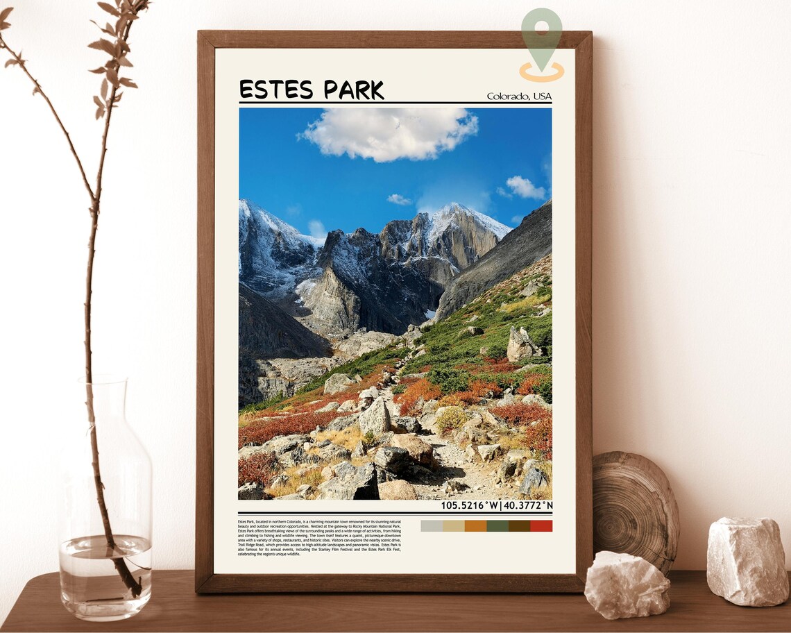 Estes Park Colorado Snowy Rocky Mountain Peaks Travel Poster