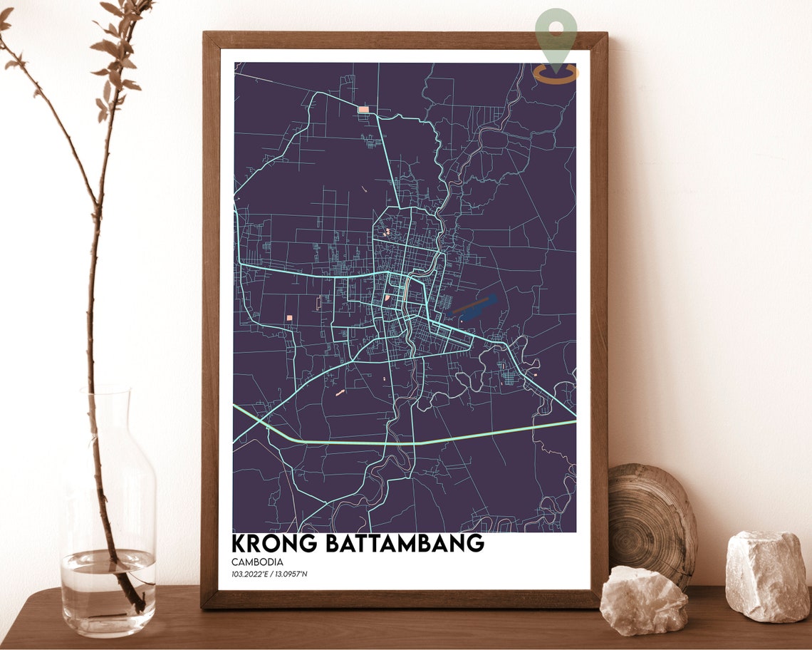 Krong Battambang Cambodia Red Bold Minimalist Street Map Poster - Image 4