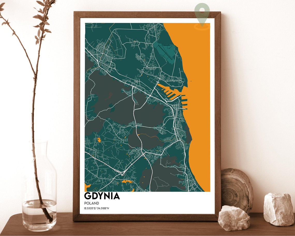 Gdynia Poland Retro Vintage Baltic Coast Harbor City Map Poster - Image 4