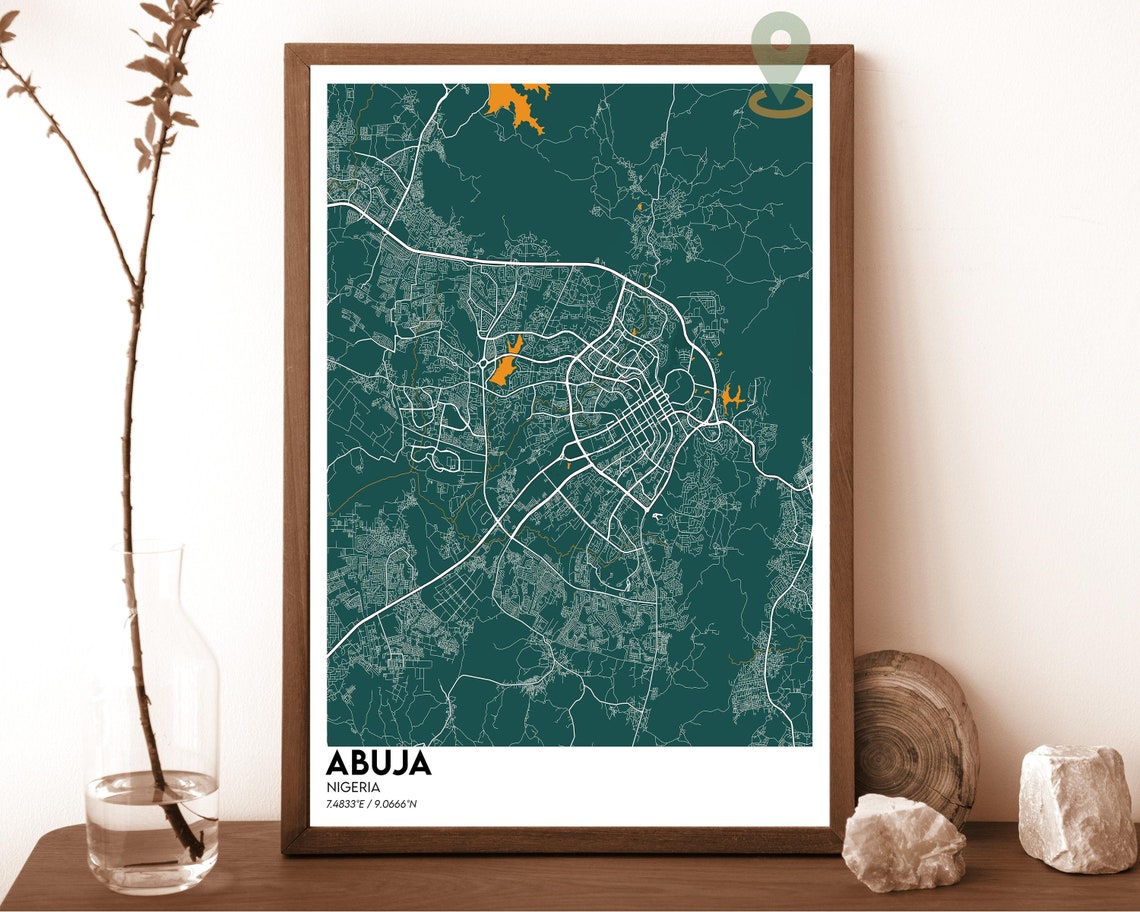 Abuja Nigeria Dark Charcoal City Map Bold Modern Decor Poster - Image 3