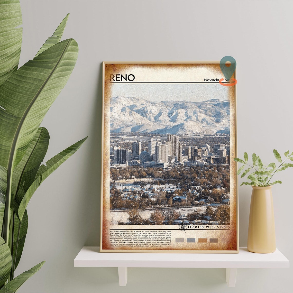 Reno Nevada USA Snowy Mountain Skyline Travel Photo Art Poster - Image 4