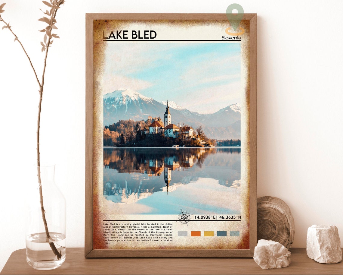 Lake Bled Slovenia Island Church Reflection Snowy Peaks Travel Poster - Image 6