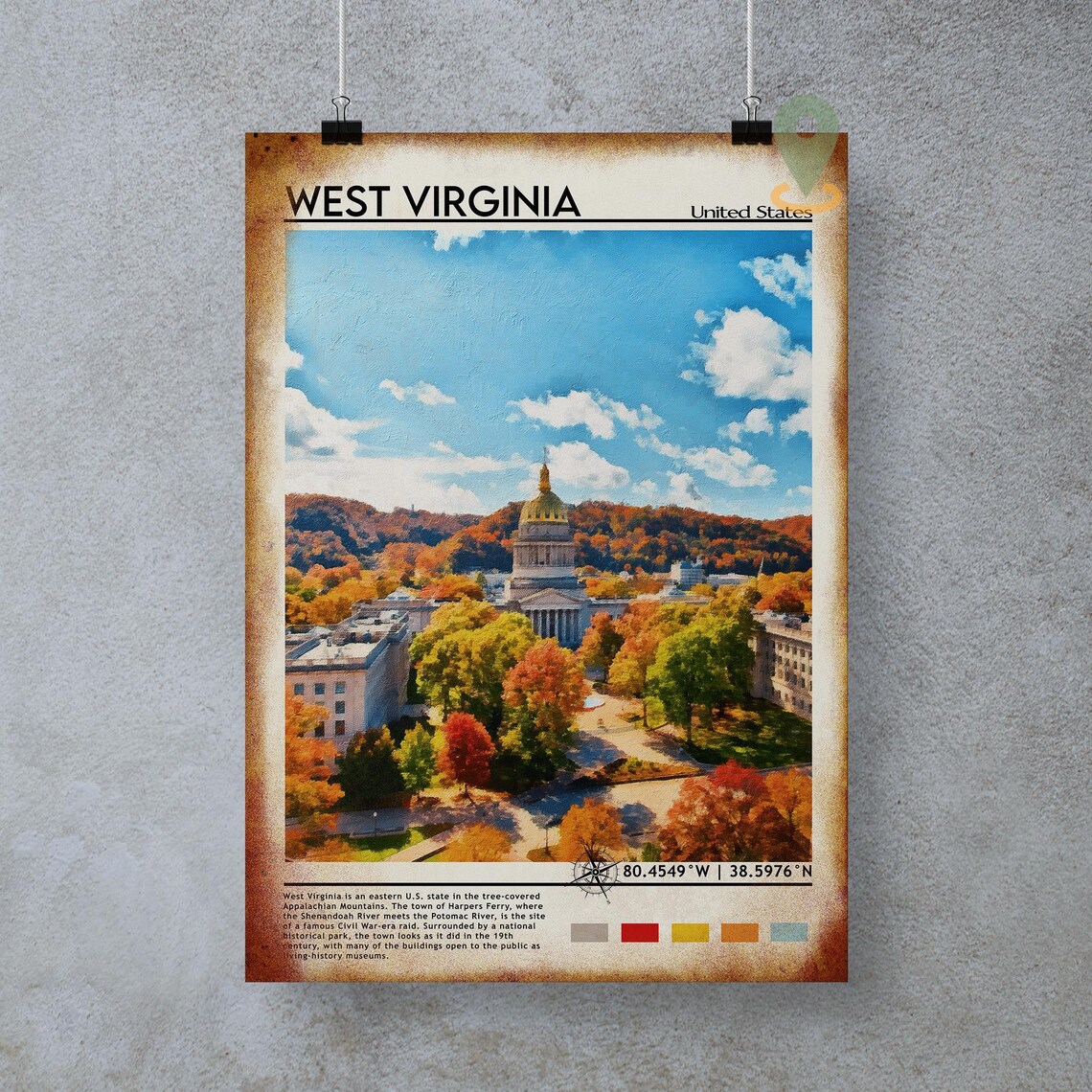 West Virginia Fall Foliage State Capitol Building Travel Poster - Image 3
