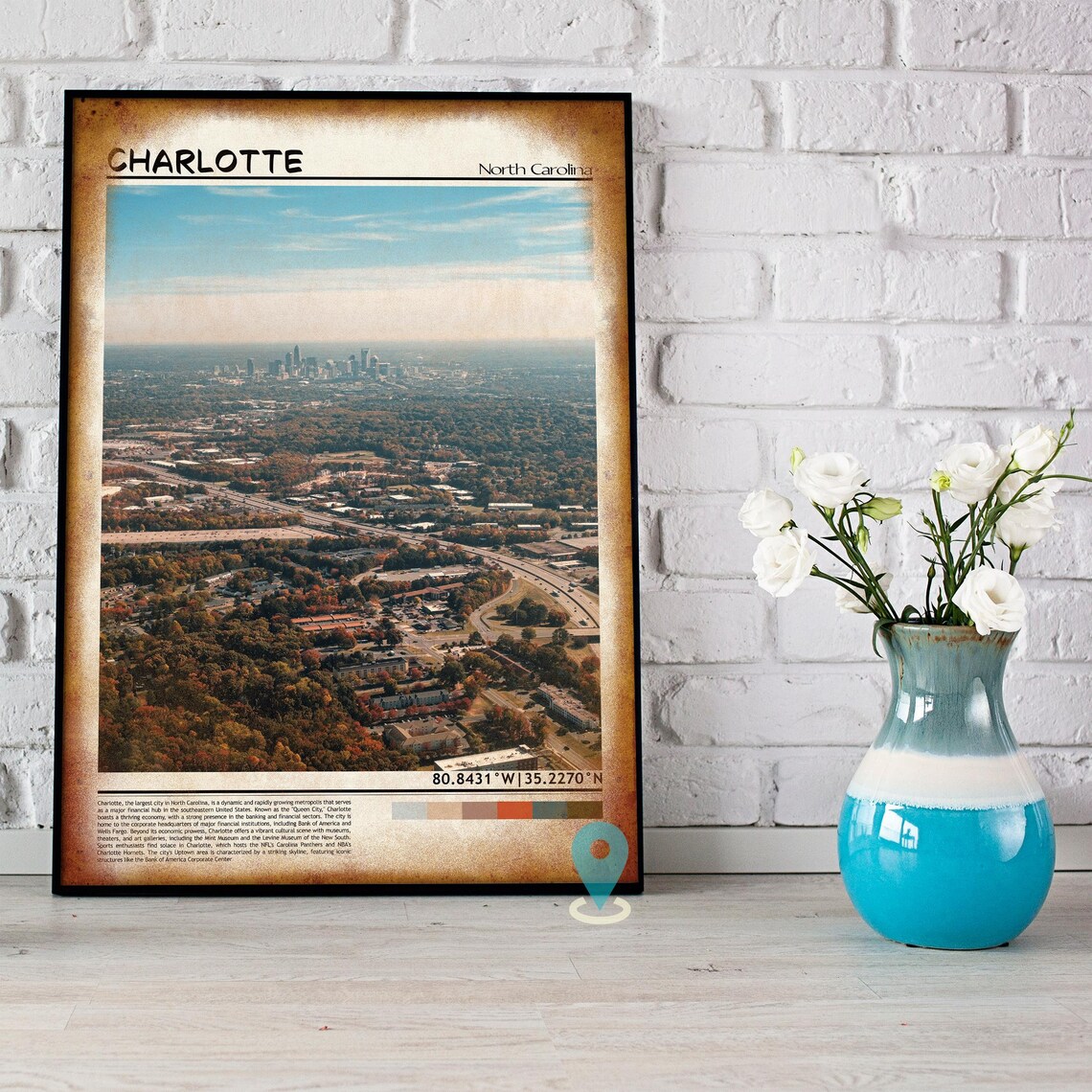 Charlotte North Carolina Aerial Skyline Autumn Trees Photo Poster - Image 5