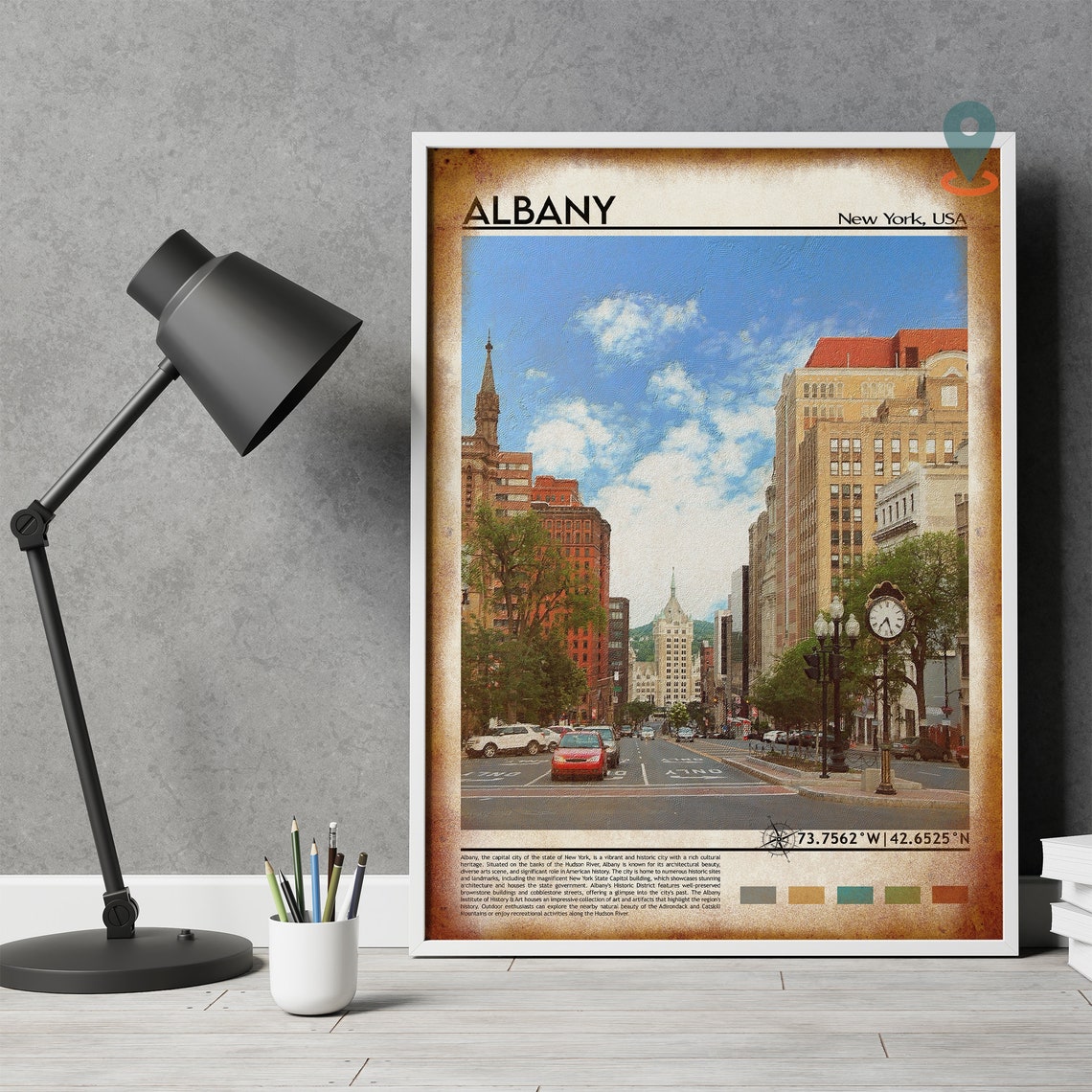 Albany New York Downtown Street Historic Buildings Clock Tower Poster - Image 4