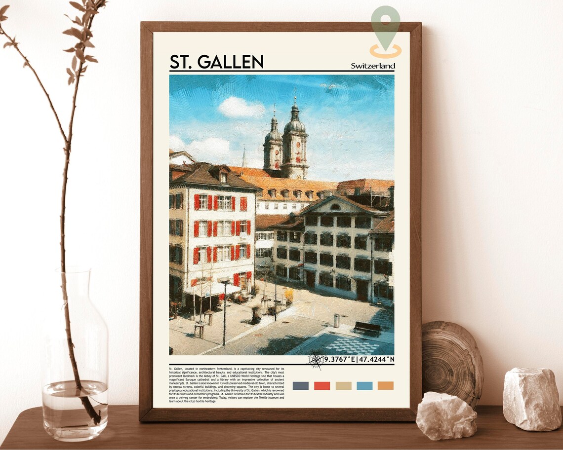 St. Gallen Switzerland Abbey Cathedral Towers Watercolor Poster