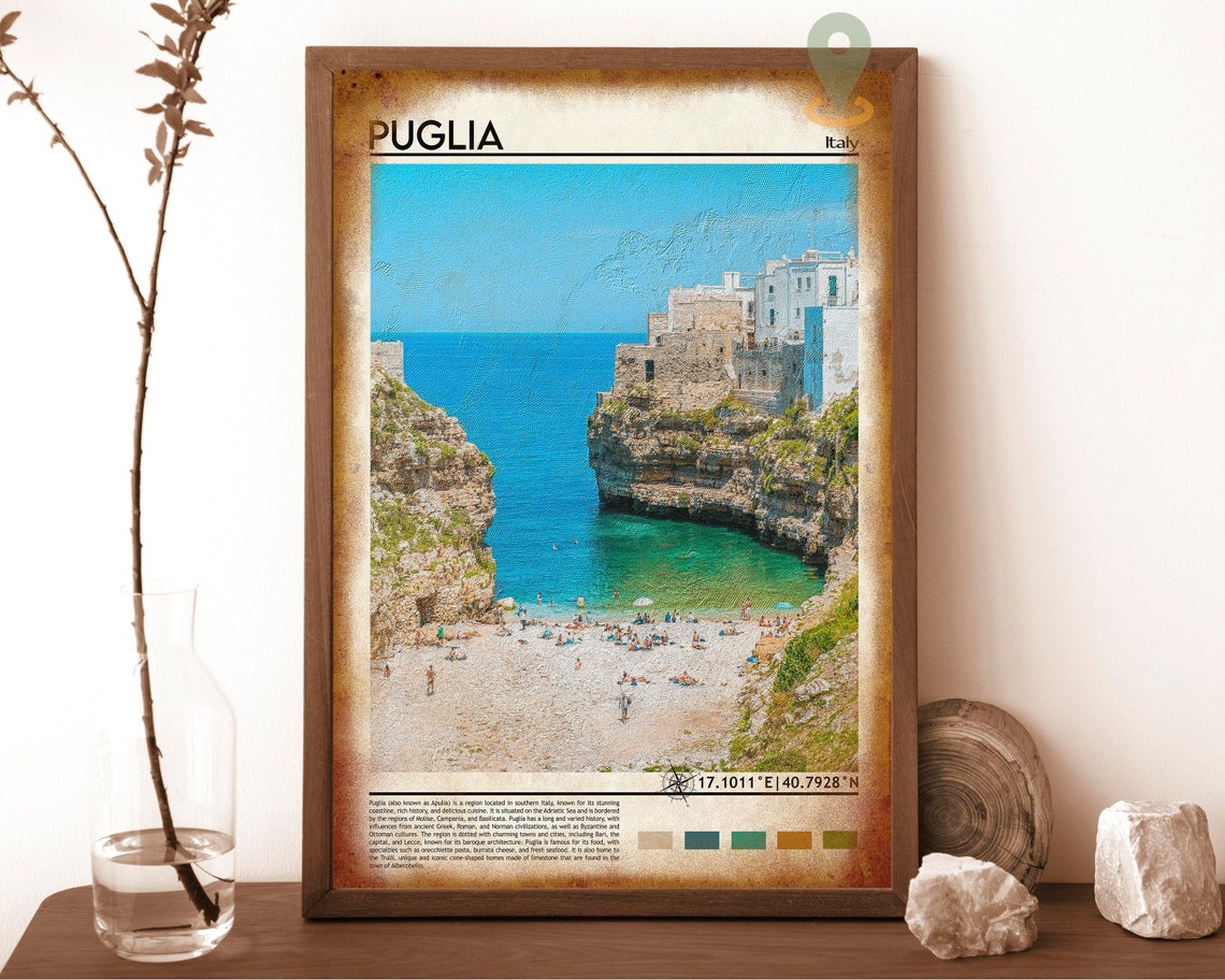 Puglia Italy Turquoise Cove Cliffside Beach Whitewashed Town Poster - Image 6
