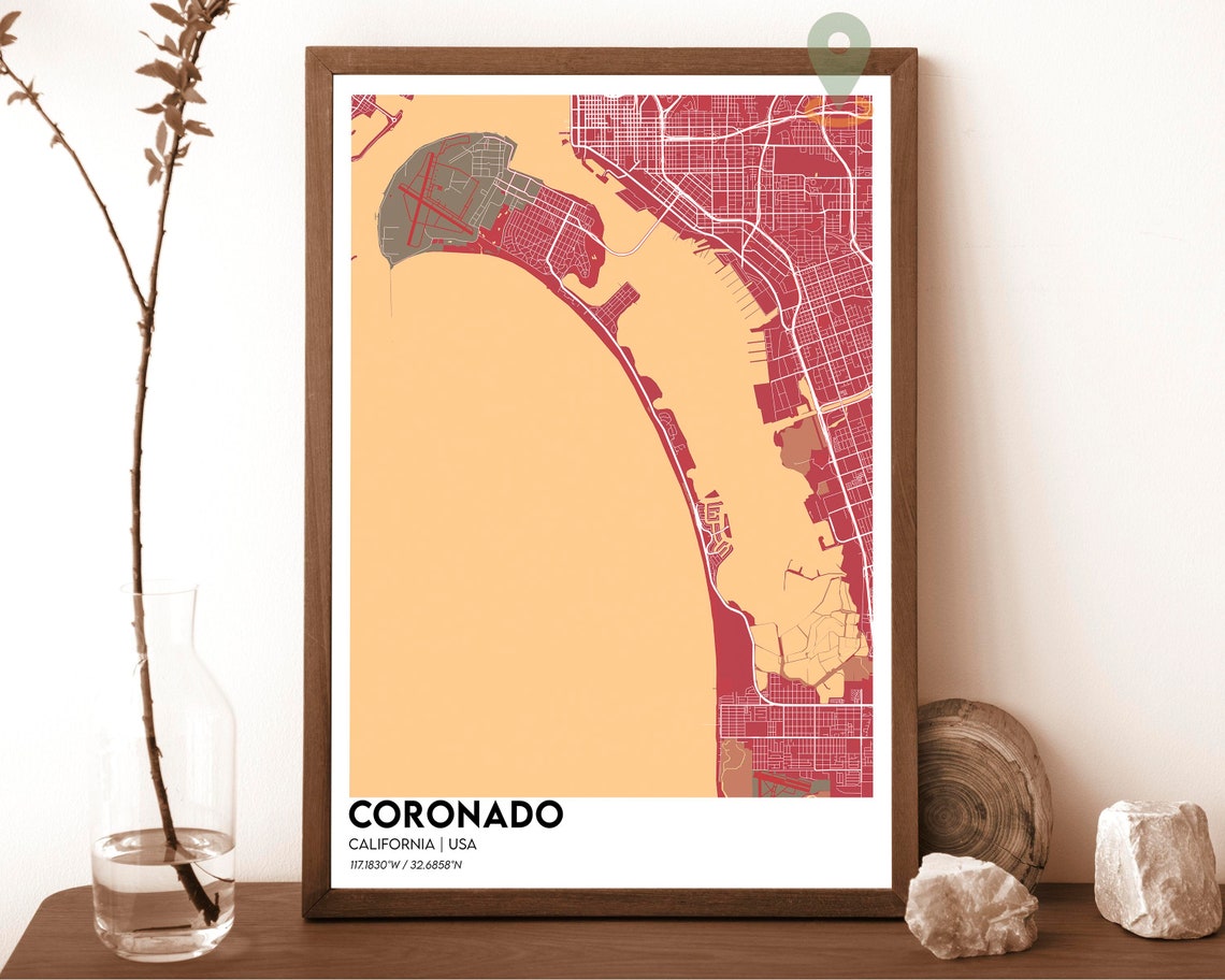Coronado California Navy Yellow Harbor Modern City Map Art Poster - Image 2