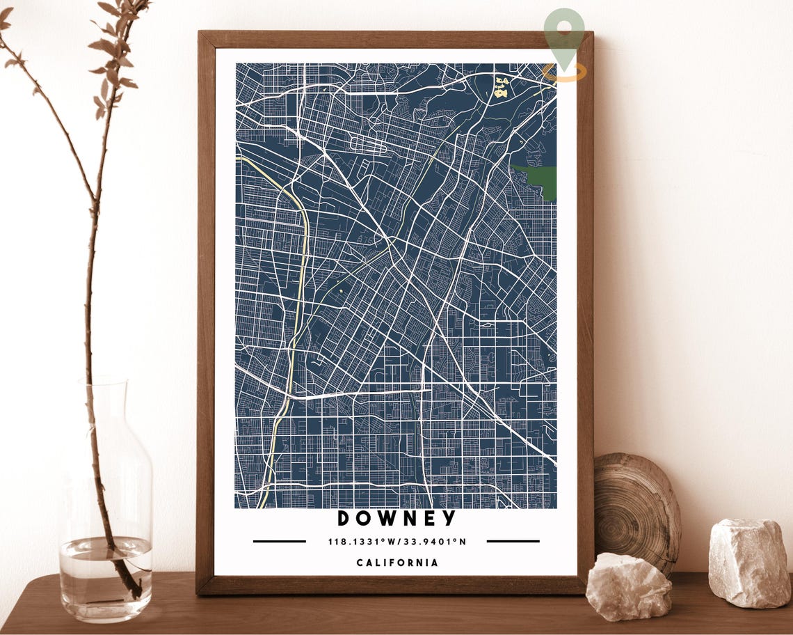 Downey California Emerald City Street Map Coordinates Travel Poster - Image 6