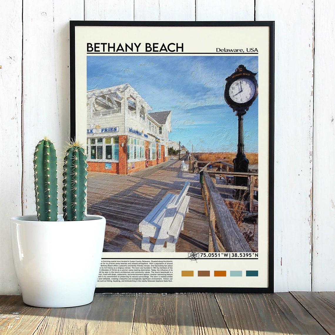 Bethany Beach Delaware USA Boardwalk Clock Shop Vintage Poster - Image 5