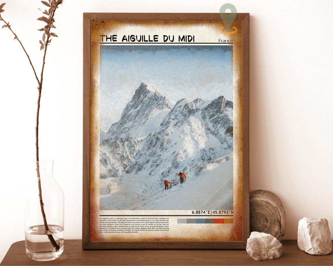Aiguille du Midi France Chamonix Mountaineers Snow Peaks Poster - Image 6