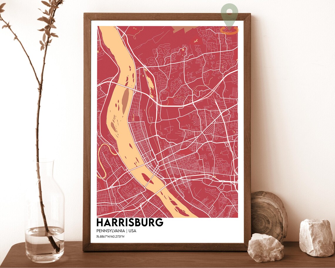 Harrisburg Pennsylvania Vintage City Map Sepia River Art Poster - Image 3