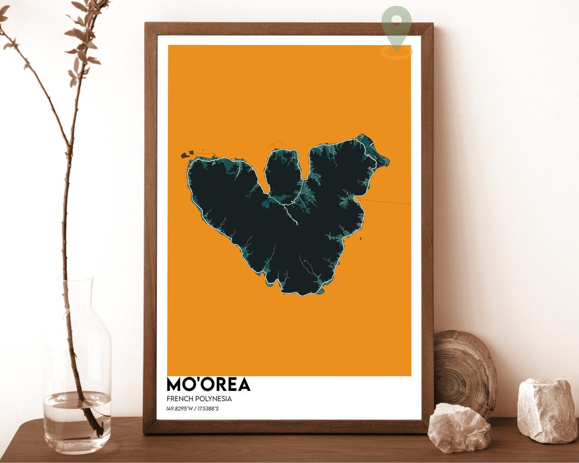 Mo'orea French Polynesia Tropical Island Map Art Poster Yellow Green - Image 5