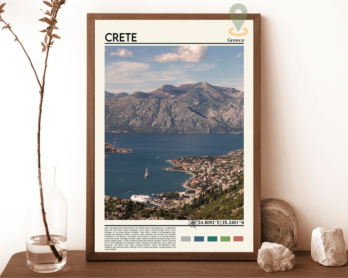 Crete Greece Aegean Bay Mountains Coastal Photography Poster