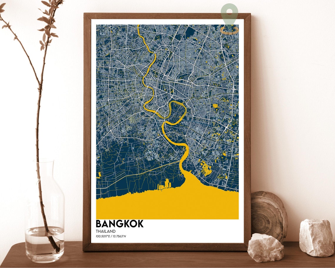 Bangkok Thailand Beige City Map River Chao Phraya Style Poster - Image 2