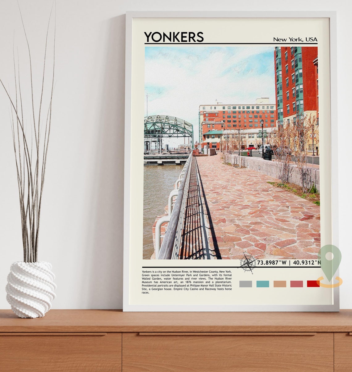 Yonkers New York Hudson River Waterfront Travel Poster Skyline - Image 5