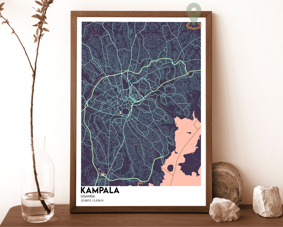 Kampala Uganda City Street Map Minimalist Navy Gold Urban Art Poster - Image 3