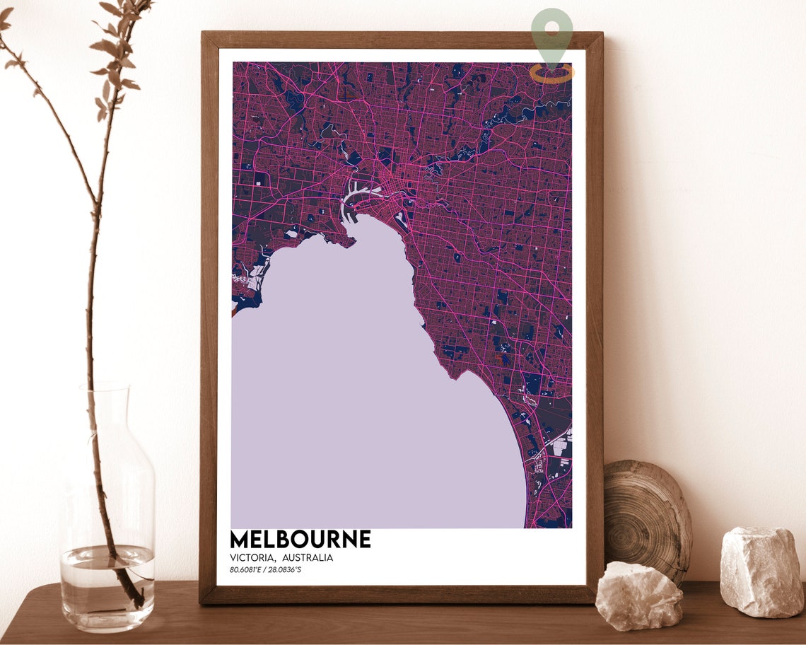 Melbourne Victoria Australia Coastal City Street Map Art Poster - Image 2