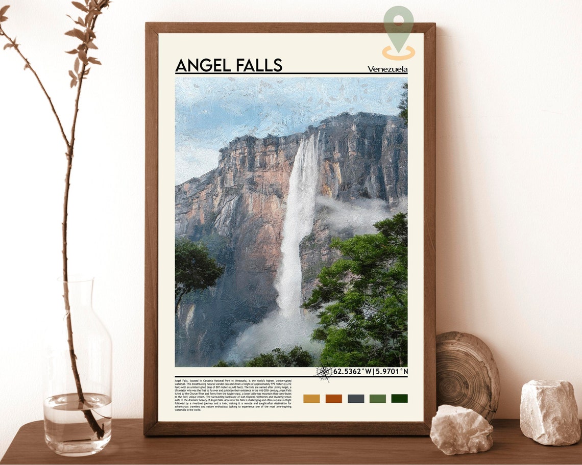 Angel Falls Venezuela Tallest Waterfall Jungle Cliffs Travel Poster