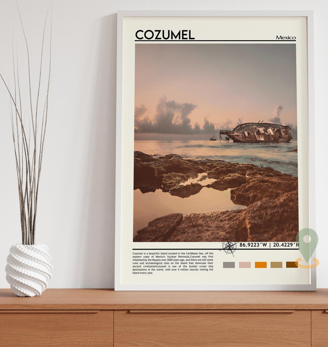 Cozumel Mexico Caribbean Shipwreck Beach Sunset Scene Poster - Image 3