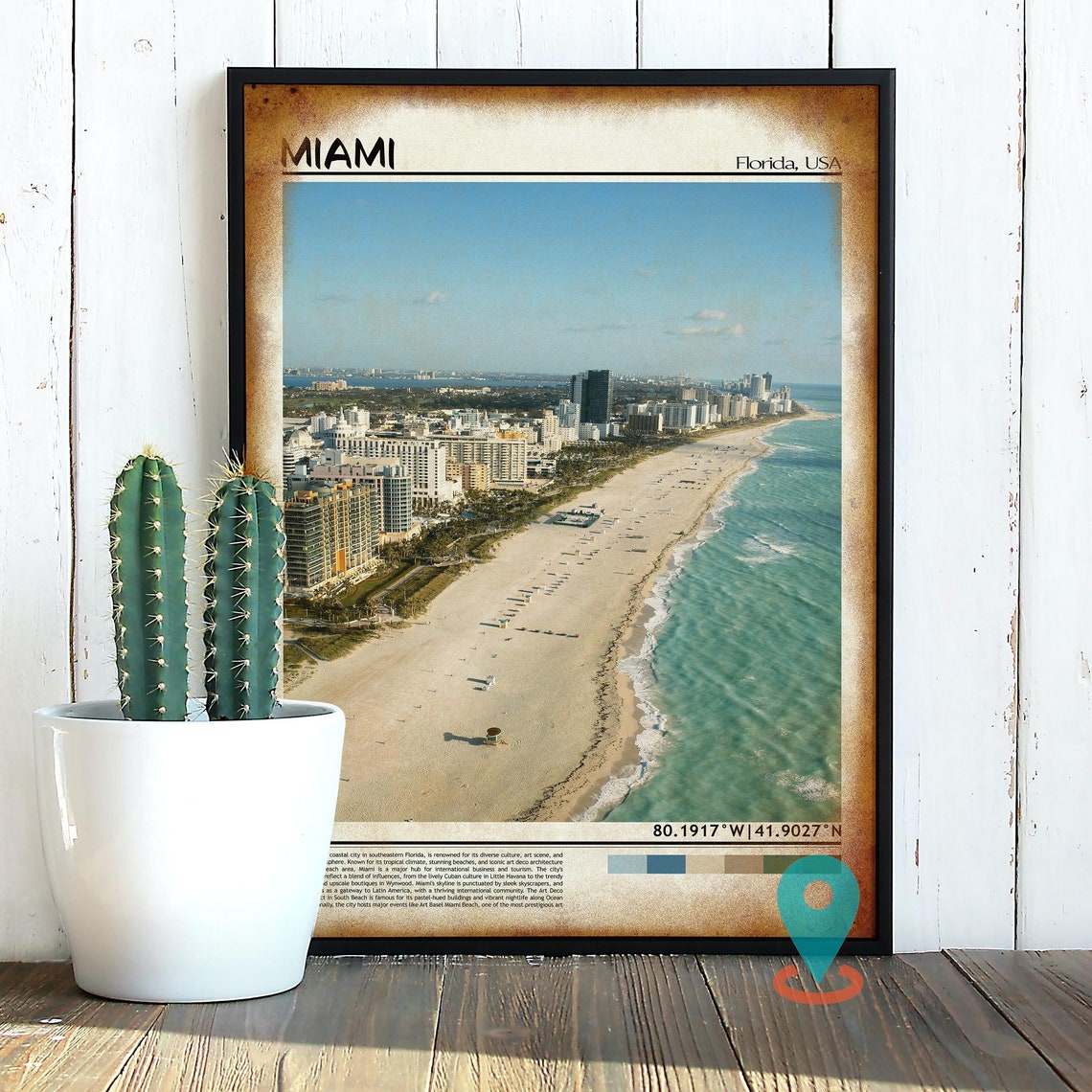 Miami Florida Beach Aerial Skyline Turquoise Ocean Travel Poster - Image 3