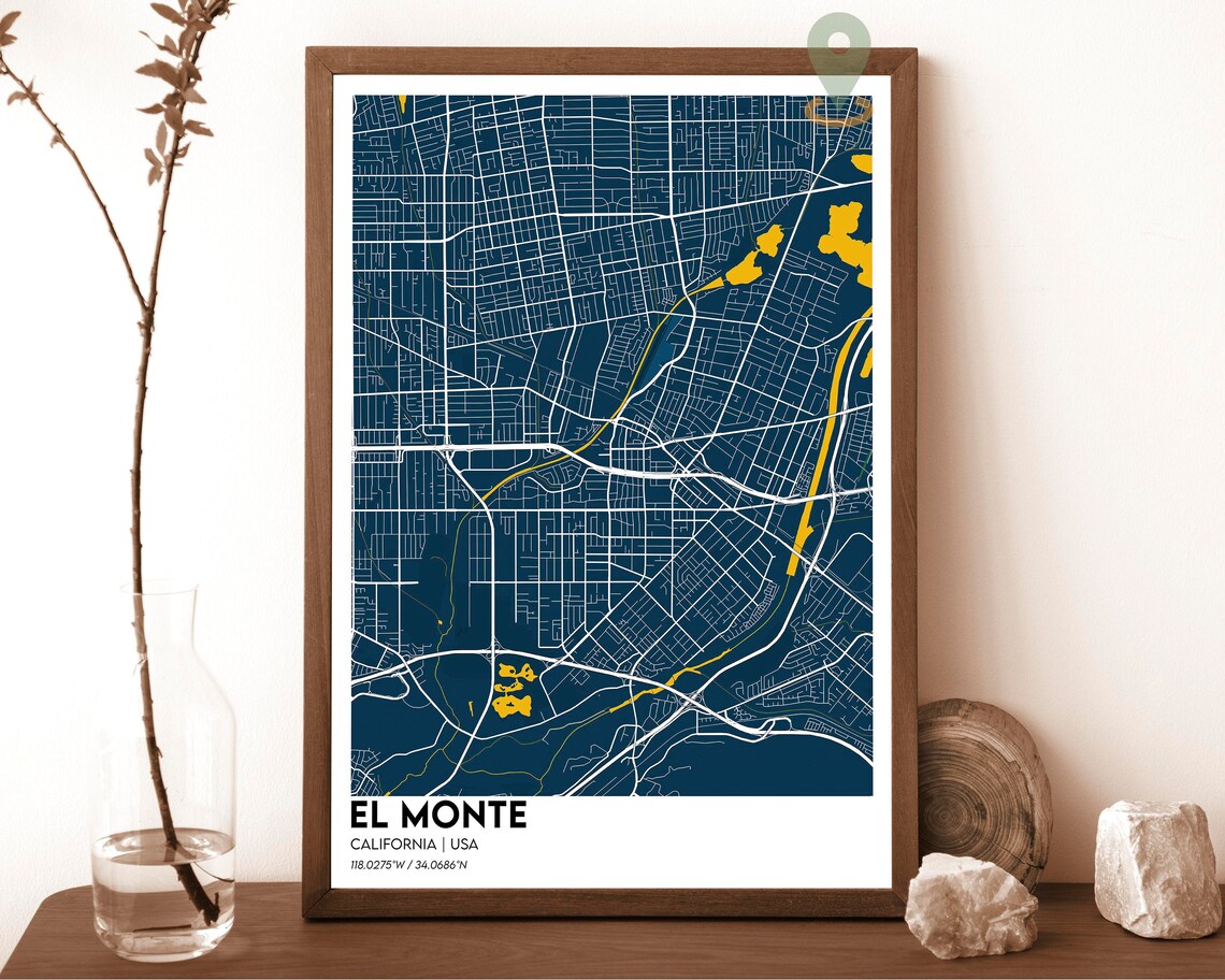 El Monte California USA Burgundy Rose Vintage City Map Poster - Image 2