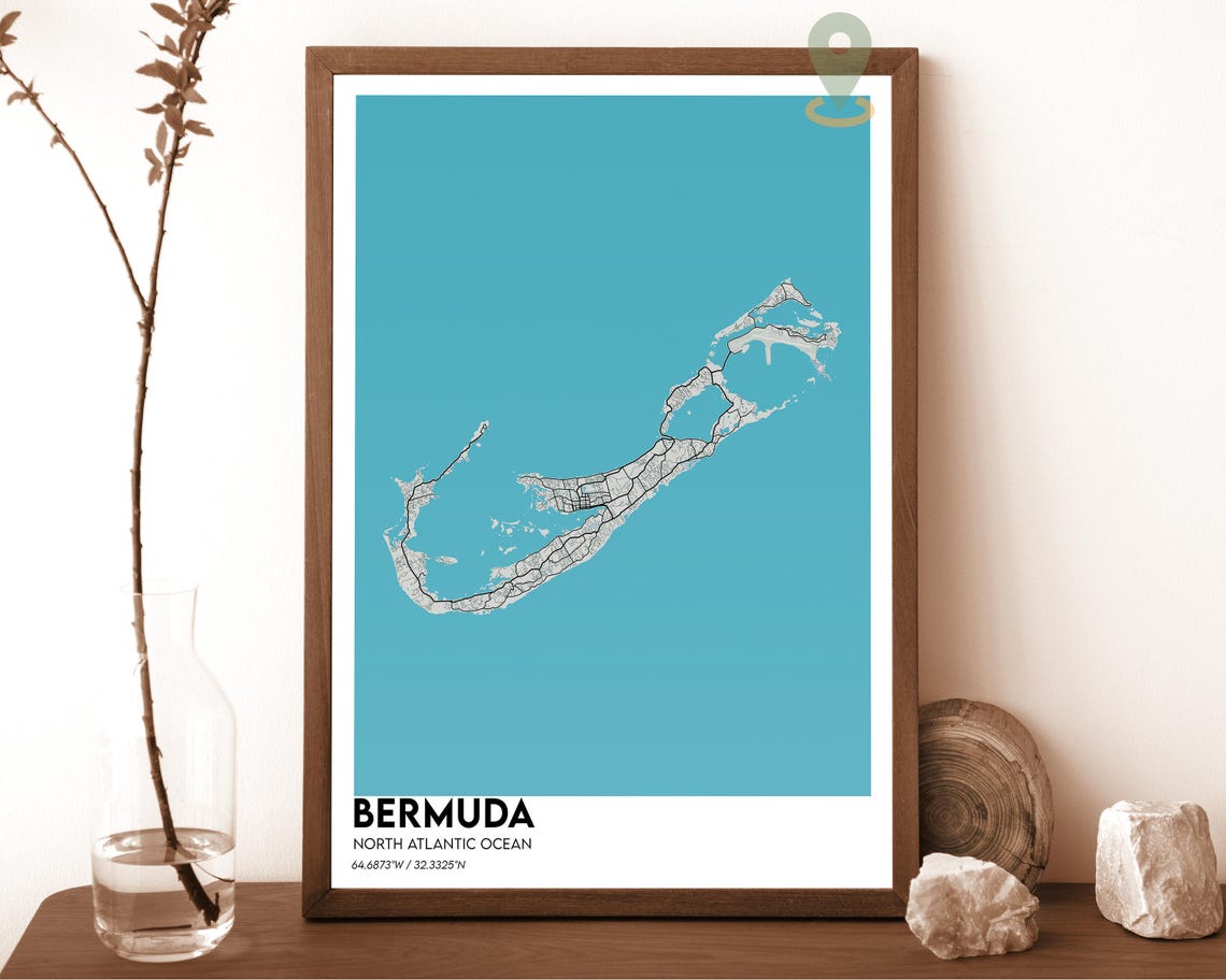 Bermuda North Atlantic Bold Mustard Yellow Island Map Art Poster - Image 2