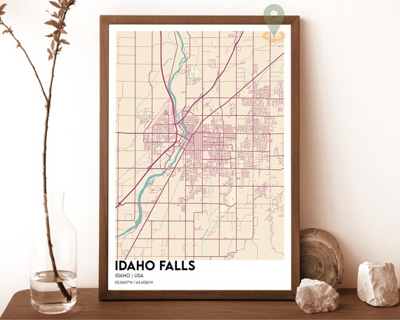 Idaho Falls Idaho Modern City Map Cream Rose Minimalist Poster