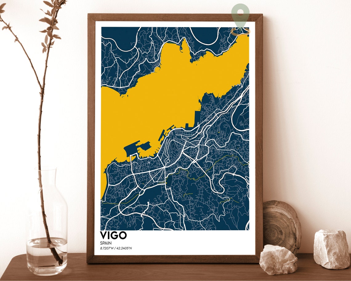 Vigo Spain Bold Teal Orange Modern Coastal City Map Art Poster - Image 6
