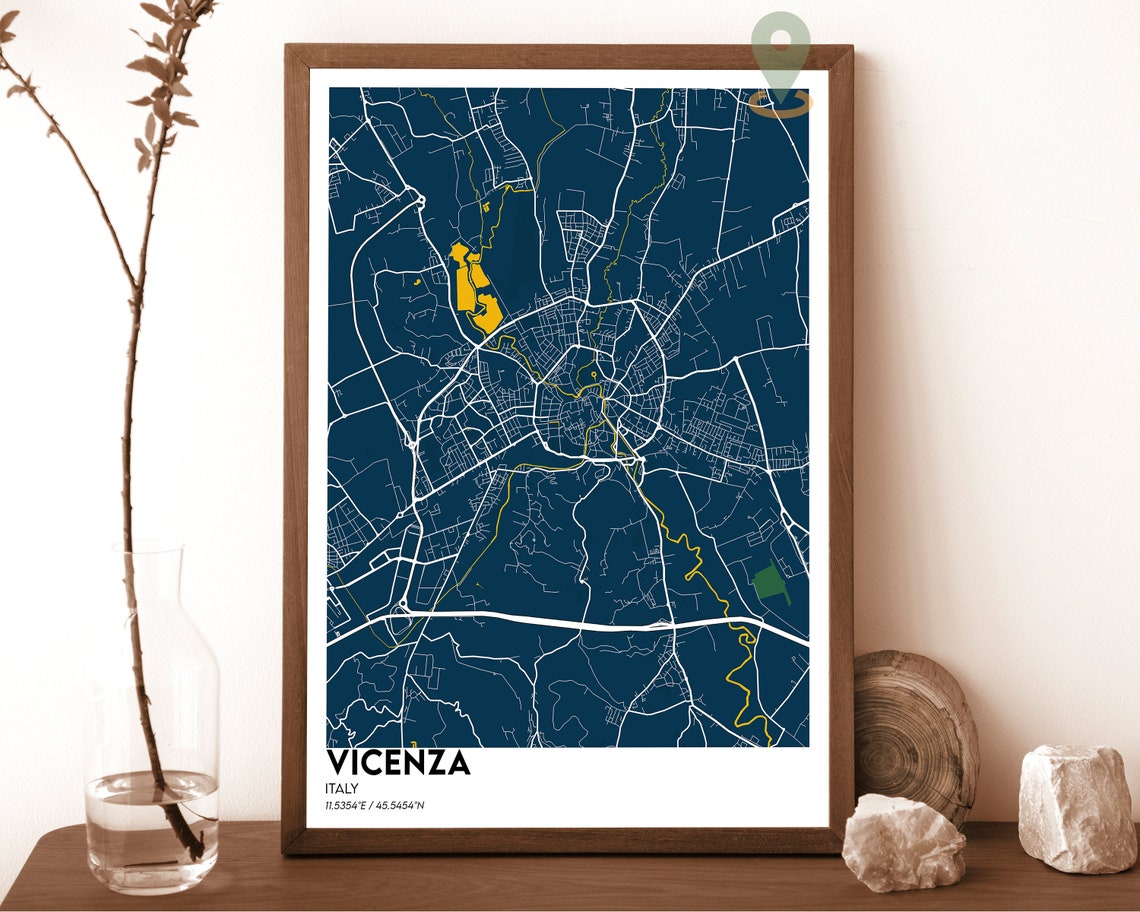 Vicenza Italy Dark Neon Pink Streets City Map Minimalist Art Poster - Image 2