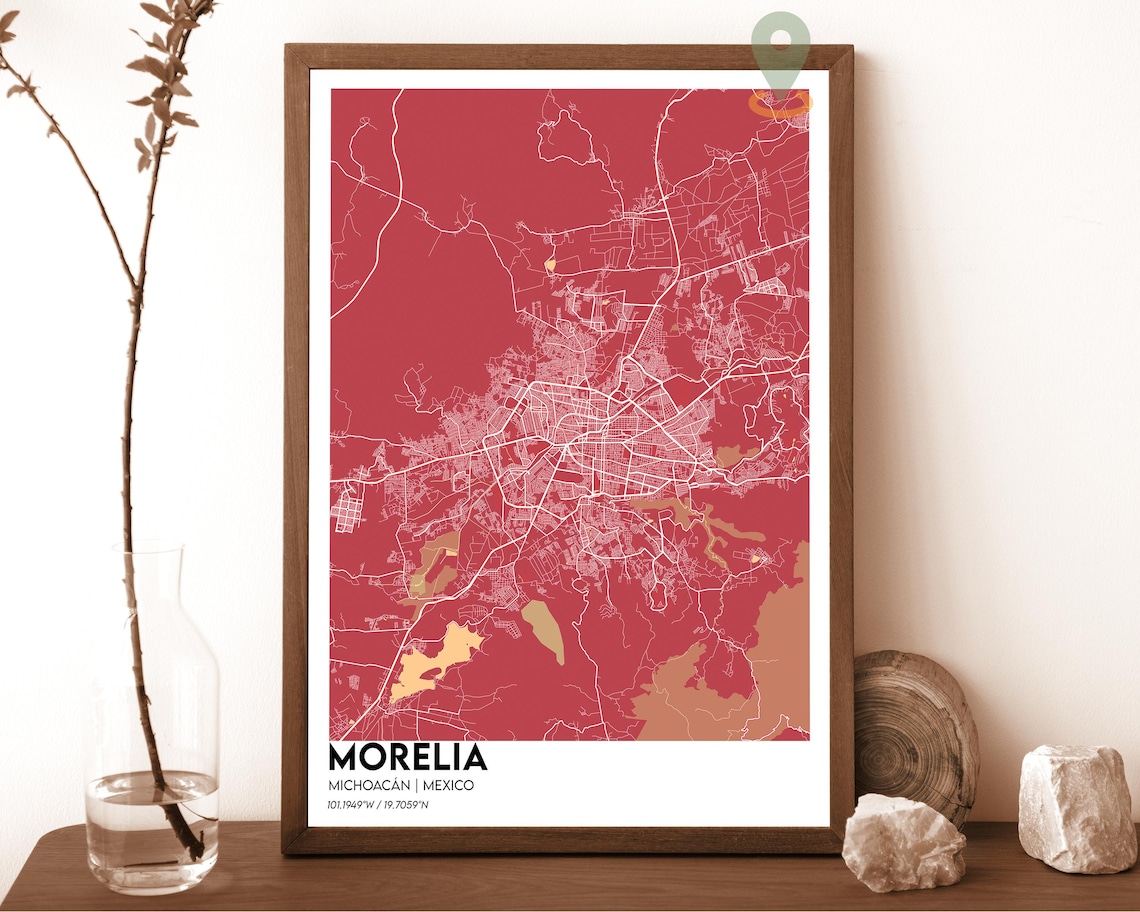 Morelia Michoacan Mexico emerald green with white streets Street Map Coordinates Poster - Image 4