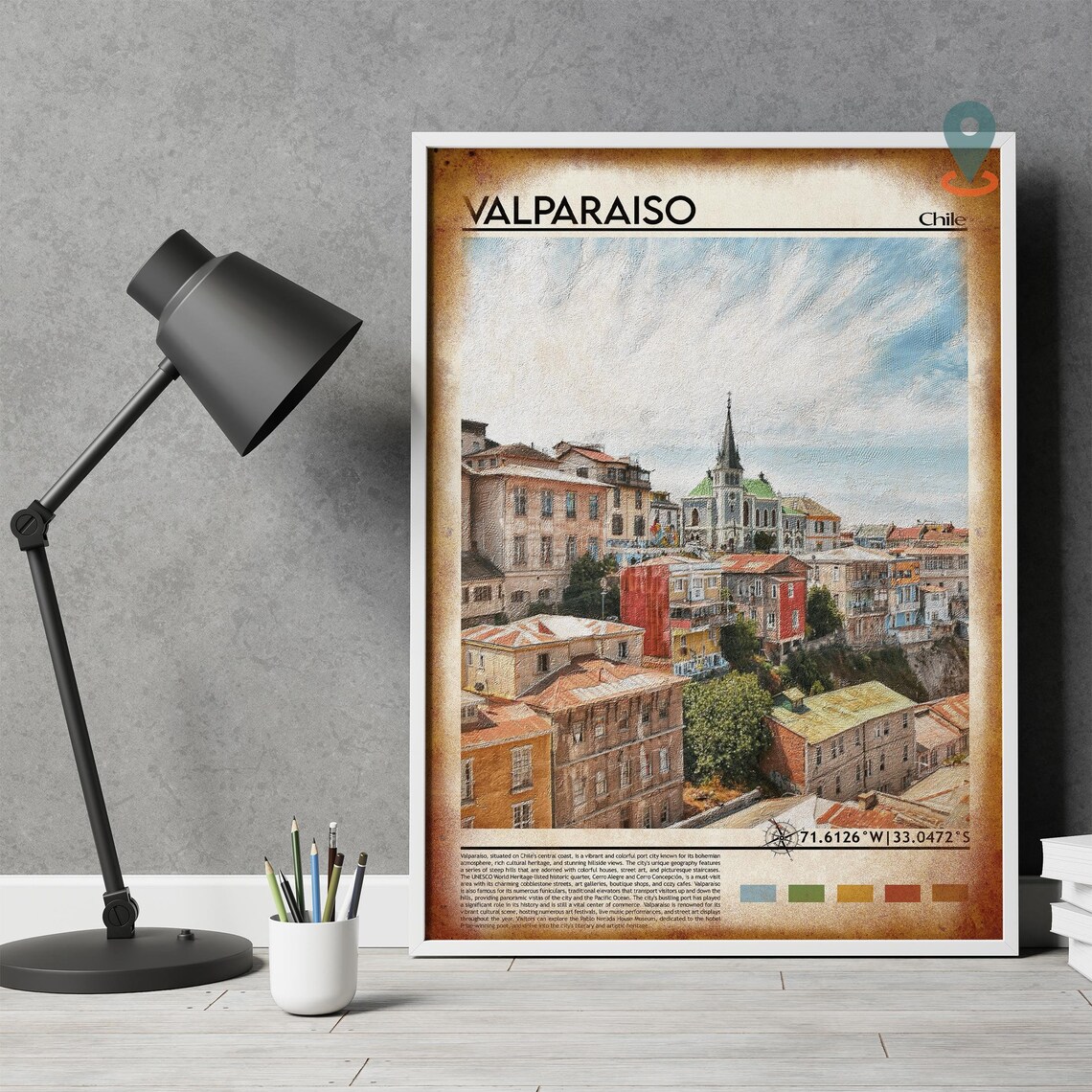 Valparaiso Chile Colorful Hillside Houses Harbor City Painterly Poster - Image 4