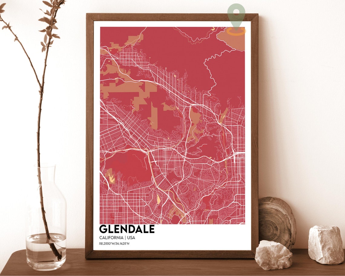 Glendale California Brown Cream Classic City Map Home Decor Poster - Image 4