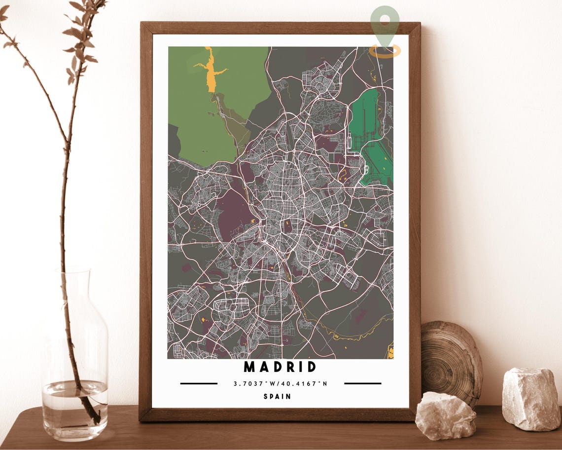 Madrid Spain Emerald Minimalist Street Map Coordinates Poster - Image 5