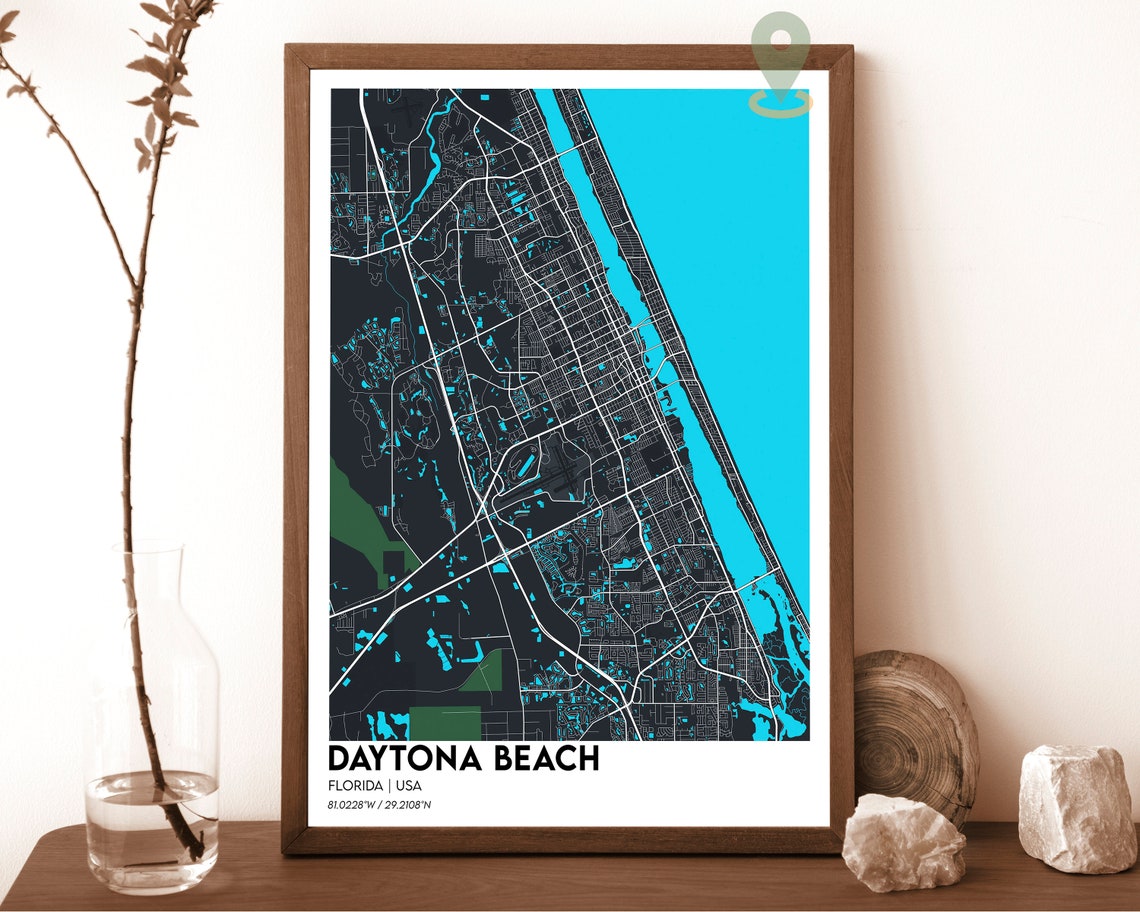 Daytona Beach Florida Navy Yellow Coastal City Map Art Poster - Image 2
