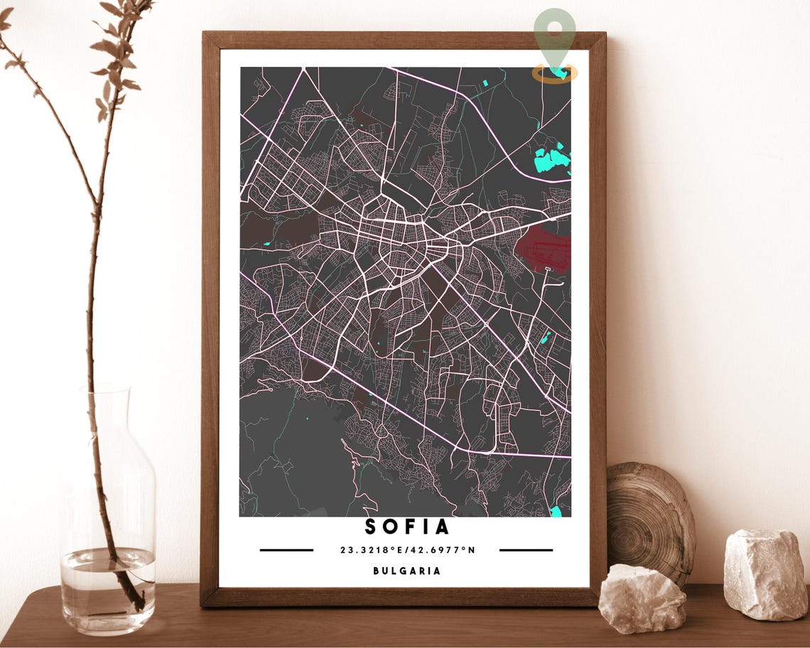Sofia Bulgaria City Map Art Poster Navy Green Modern Wall Decor - Image 3
