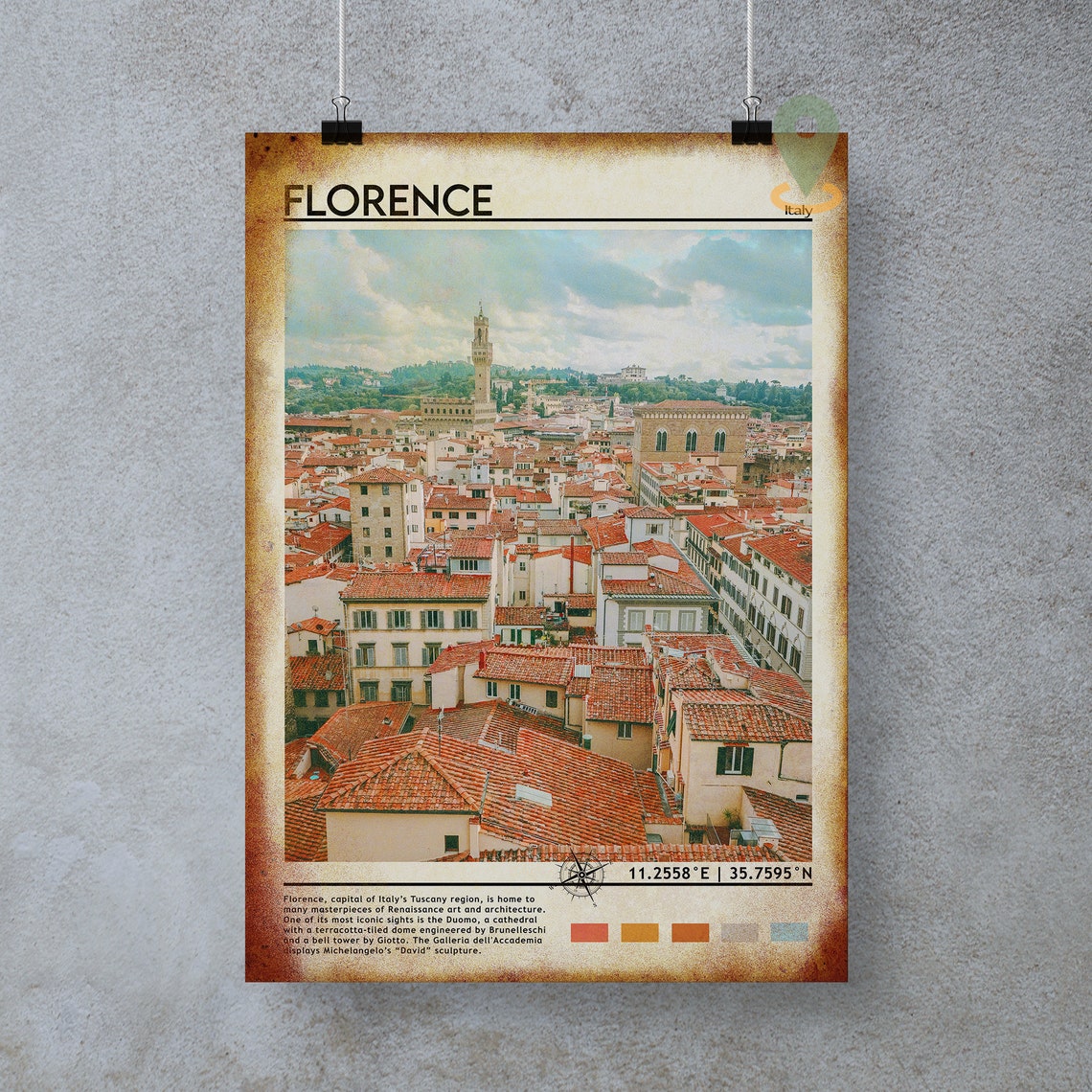 Florence Italy Red Rooftops Terracotta Panorama Vintage Travel Poster - Image 2