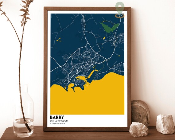 Barry United Kingdom Bold Navy Gold Coastal Street Map Poster