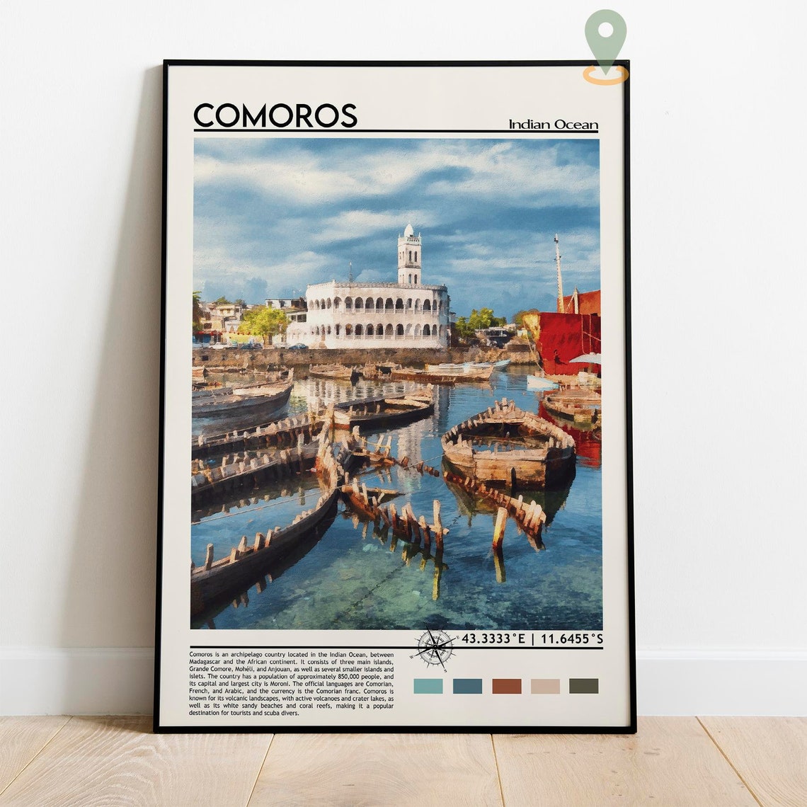 Comoros Indian Ocean Harbor Boats Historic White City Travel Poster - Image 5