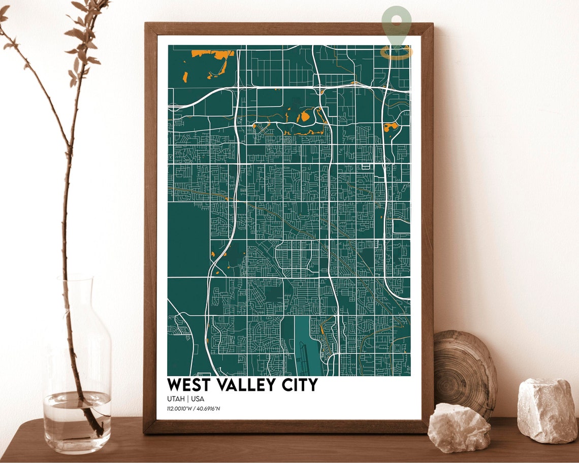 West Valley City Utah Map Poster Cream Burgundy Minimalist Art - Image 5
