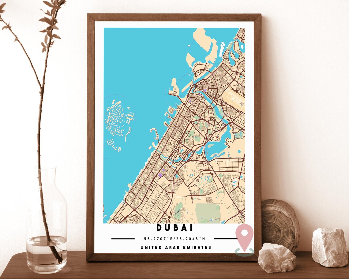 Dubai United Arab Emirates Navy Gold City Map Coordinates Travel Poster - Image 3