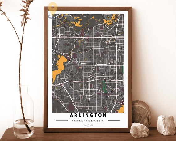 Arlington Texas charcoal with orange highlights Street Map Coordinates Poster