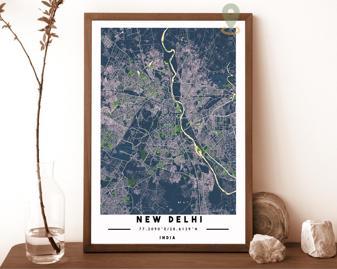 New Delhi India City Street Map Teal Minimalist Modern Art Poster - Image 3