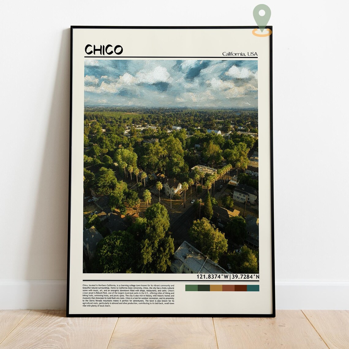 Chico California Tree Lined Aerial Neighborhood Travel Poster - Image 4